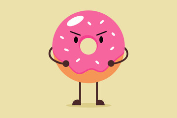 Angry cartoon donut with pink frosting and sprinkles