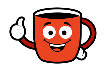 Happy cartoon coffee mug giving a thumbs up