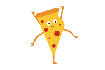 Happy cartoon slice of pepperoni pizza dancing with joy