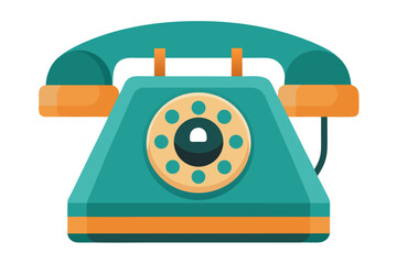 Retro teal and orange rotary dial telephone illustration