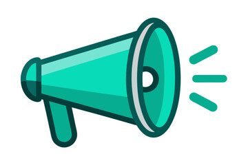 Turquoise megaphone icon with sound waves on white background