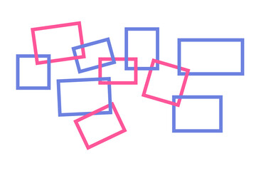 Group of 10 rectangular, empty, clean frames intersecting with each other. Vector illustration of templates for text, photos, images, posts, messages, and advertisements.