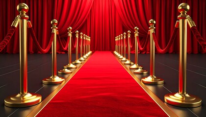 Red carpet runway with gold barriers