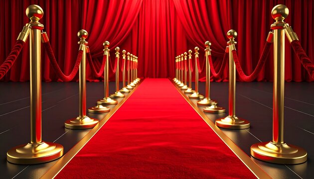 Red carpet runway with gold barriers