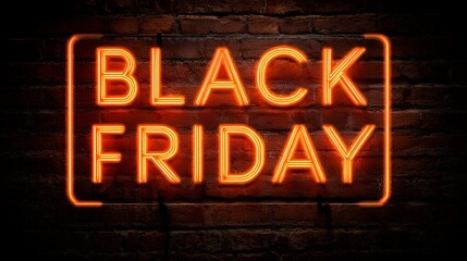 Obraz premium Orange Neon BLACK FRIDAY SALE Sign on a Brick Wall