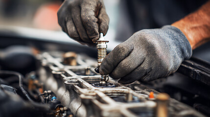 A mechanic is working on a car engine