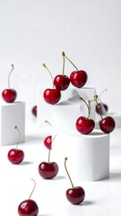 Red cherries on white cubes