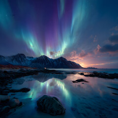 Naklejka premium Mesmerizing Aurora Boreali Photography: Capturing th Enchanting Dance of Northrn Lights in Stunning Visul Splendor of Natural Nightime Phenomenon