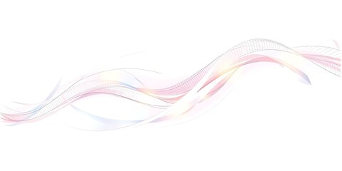 An abstract horizontal banner with delicate, flowing lines in soft pastel colors of pink, blue, and yellow, creating a light, ethereal wave on a white background.