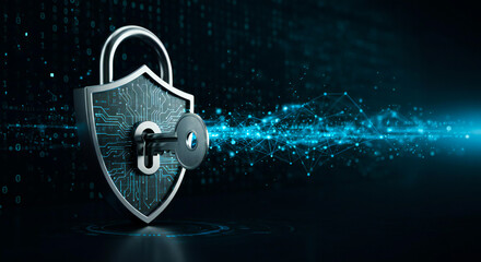 Cybersecurity services concept with a secure connection lock icon in green, representing safety in the digital cyber world