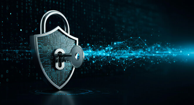 Cybersecurity services concept with a secure connection lock icon in green, representing safety in the digital cyber world