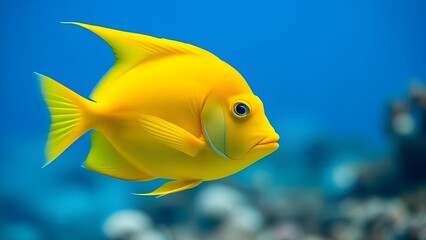 Naklejka premium yellow tang fish swimming near coral reef