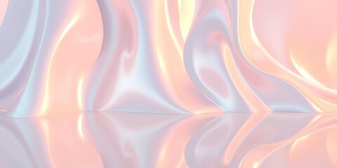 A high-demand, abstract background of flowing, iridescent fabric or liquid with a high sheen, reflecting a soft light in pastel tones of peach, pink, and blue.