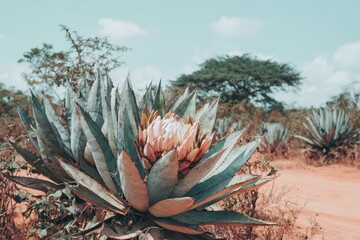 Obraz premium Close-up view of a flowering agave plant.