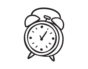 Classic alarm clock, time to study, line art school doodle, outline contour, monochrome, hand drawn