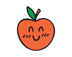 Fototapeta premium Smiling apple with closed eyes, cute classroom doodle, colorful, hand drawn