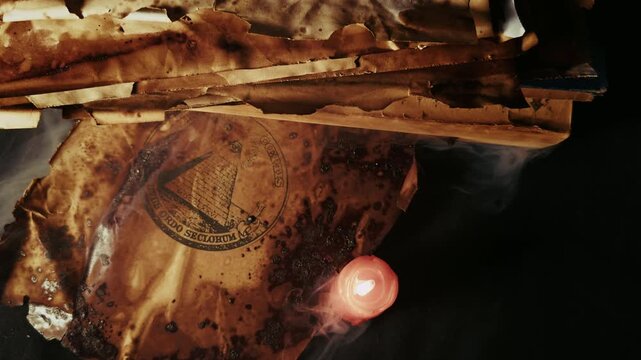 The Eye of Providence Illuminati Symbol on Old Parchment in Candle Light