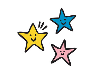 Obraz premium Three smiling stars, colorful school doodle, hand drawn
