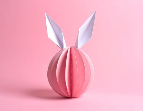 Pastel pink Easter egg with paper bunny ears
