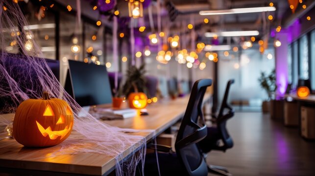 Halloween decorations in the office stationery, pumpkin pencil holder and spooky pencil case