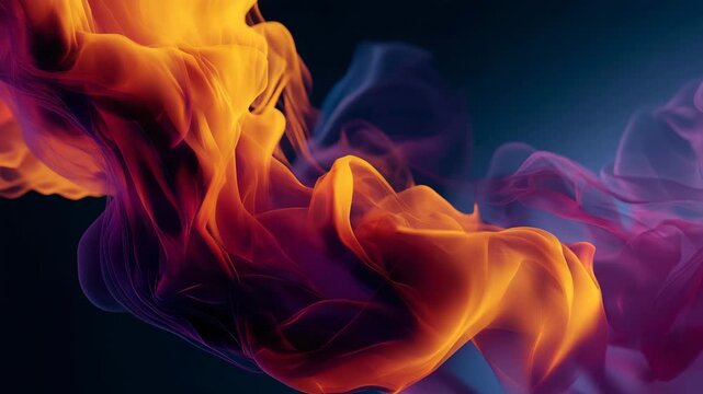 Abstract colorful motion video of vibrant orange, purple, and pink fog swirling on a dark background &ndash; ideal for creative branding, music videos, artistic intros, digital design content, and social
