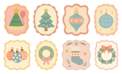 PNG Vintage Christmas holiday sticker collection, element set on transparent background