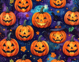 Cheerful Halloween Pumpkin Pattern Wallpaper Gift Wrapper October Auntumn