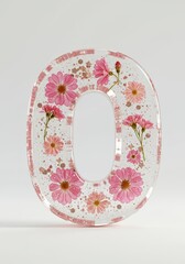 Decorative letter O with pink flowers embedded in resin  