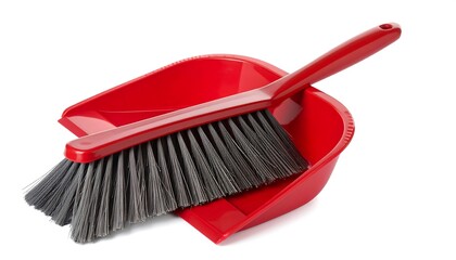 Red dustpan and brush
