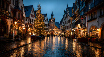 Obraz premium Traditional christmas market in the historic center of Frankfurt, Germany