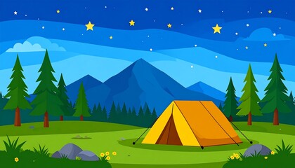 Night camping scene in a pine forest (1)