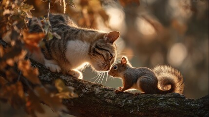 Obraz premium Cat and squirrel connection