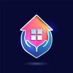 home and hand logo concept with gradient color