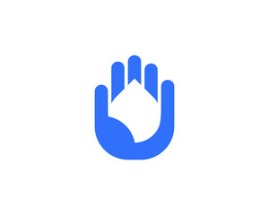 Abstract drop in the hand palm logo design. Universal minimalistic water, clean, moisture  sign symbol logotype.