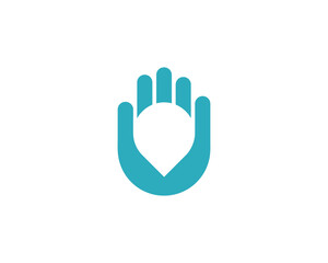 Abstract pin in the hand palm logo design. Universal minimalistic destination, gps, navigation  sign symbol logotype.