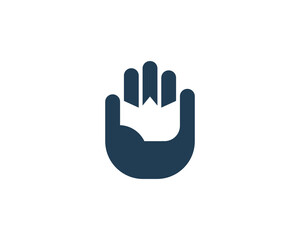 Abstract crown in the palm logo design. Universal minimalistic king, power  sign symbol logotype