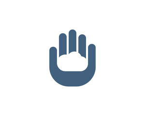 Abstract cloud in the hand palm logo design. Universal minimalistic data, upload, storage  sign symbol logotype.