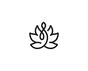 Abstract lotus yoga human continuous line negative space logo. Universal flower wings meditation balance  icon logotype