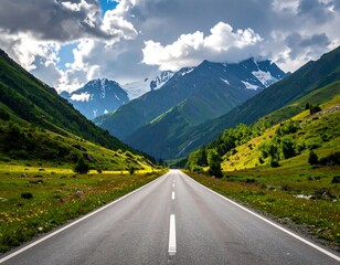 Fototapeta premium Scenic mountain road winding through lush valleys