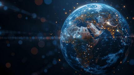 earth globe on a dark abstract background/ fibber optics background with lots of light spots