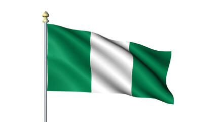 Obraz premium Waving Nigeria national flag on flagpole with transparent background
