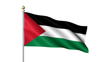 Obraz premium Waving Palestine national flag on flagpole with transparent background