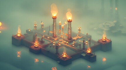 Floating isometric chemistry diagram glowing tubes and detailed scientific elements