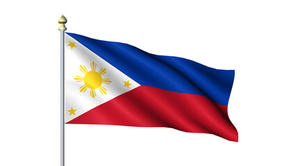 Waving Philippines national flag on flagpole with transparent background