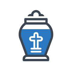 Obraz premium Funeral urn with cross symbol in modern design and blue color 