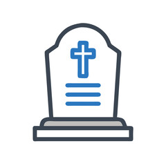 Fototapeta premium Tombstone with cross symbol and inscription space in gray and blue 