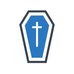 Obraz premium Simple blue coffin with cross illustration in minimalist style 