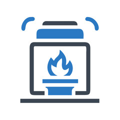 Obraz premium Cremation urn symbol with flame in blue and black design 