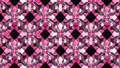 Geometric floral pattern in pink and black