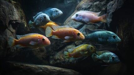 Naklejka premium Colorful aquarium fish display